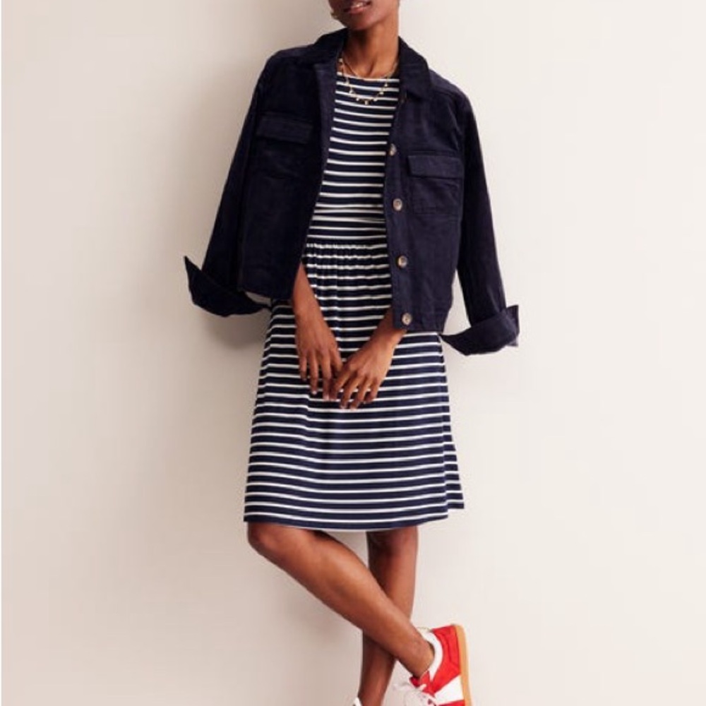 Amelie Jersey Dress by Boden
Navy, Ivory Stripe Size US 10. NWT